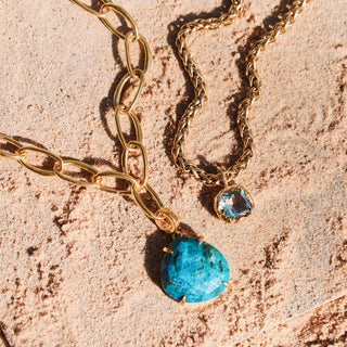 gold azurite stone pendant