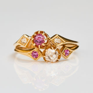 Vintage Ruby and Diamond 9k Yellow Gold Ring- UK Size P