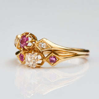 Vintage Ruby and Diamond 9k Yellow Gold Ring- UK Size P