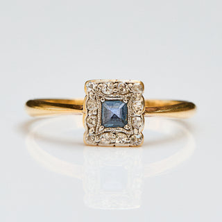 Vintage Sapphire and Diamond 18k Gold and Platinum Ring- UK Size O