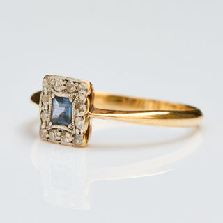 Vintage Sapphire and Diamond 18k Gold and Platinum Ring- UK Size O