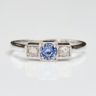Vintage Sapphire and Diamond 9k White Gold Ring- UK Size P 1/2