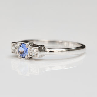 Vintage Sapphire and Diamond 9k White Gold Ring- UK Size P 1/2