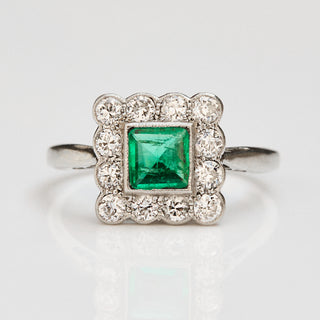 Vintage Emerald and Diamond Platinum Ring- UK Size K