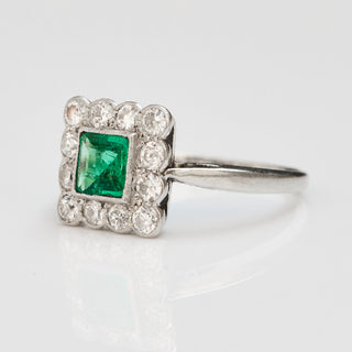 Vintage Emerald and Diamond Platinum Ring- UK Size K
