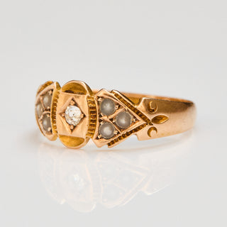 Vintage Champagne Pearl and Diamond 15k Yellow Gold Ring- UK Size M