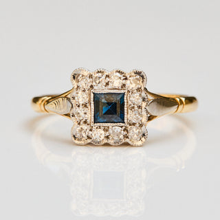 Vintage Sapphire and Diamond 18k Gold and Platinum Ring- UK Size N