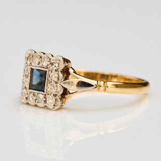 Vintage Sapphire and Diamond 18k Gold and Platinum Ring- UK Size N