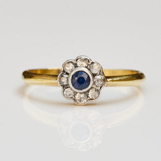 Vintage Sapphire and Diamond 18k Yellow Gold Ring- UK Size N