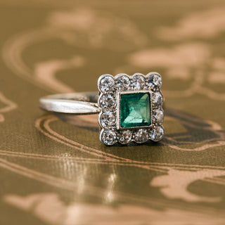 Vintage Emerald and Diamond Platinum Ring- UK Size K