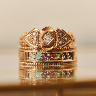 Vintage 'Dearest' Acrostic Ring in 9k Yellow Gold - UK Size O
