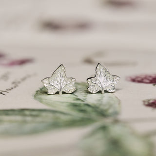 silver ivy leaf stud earrings