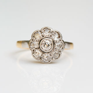 Vintage Diamond 18k Yellow Gold and Platinum Ring- UK Size M 1/2