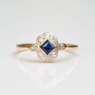 Vintage Sapphire and Diamond 18k Yellow Gold Ring- UK Size O