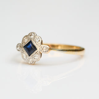 Vintage Sapphire and Diamond 18k Yellow Gold Ring- UK Size O