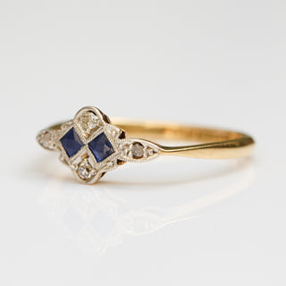 Vintage Sapphire and Diamond 18k Yellow Gold and Platinum Ring- UK Size N 1/2