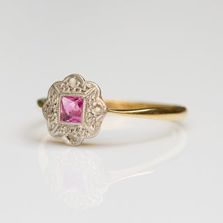Vintage Ruby and Diamond 18k Yellow Gold Ring- UK Size L 1/2