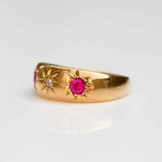 Vintage Ruby and Diamond 18k Yellow Gold Ring- UK Size N