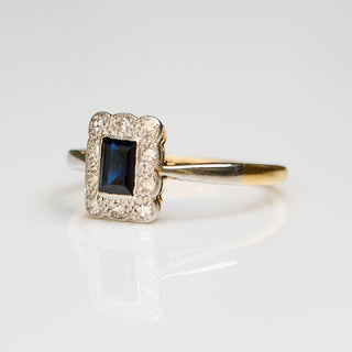 Vintage Sapphire and Diamond 18k Yellow Gold and Platinum Ring- UK Size N