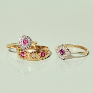 Vintage Ruby and Diamond 18k Yellow Gold Ring- UK Size L 1/2