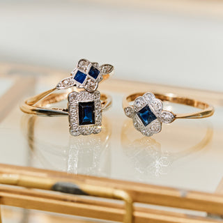 Vintage Sapphire and Diamond 18k Yellow Gold and Platinum Ring- UK Size N 1/2