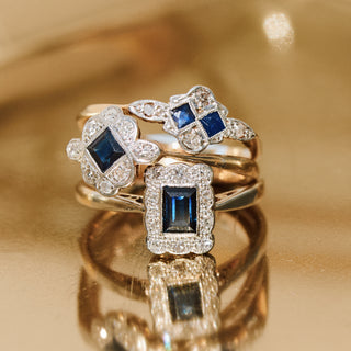 Vintage Sapphire and Diamond 18k Yellow Gold and Platinum Ring- UK Size N 1/2