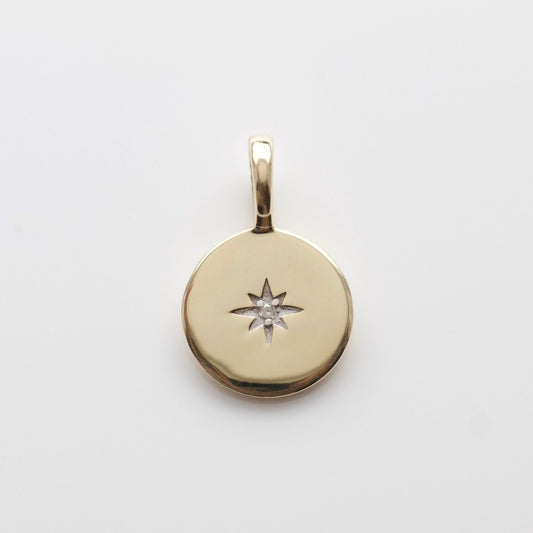 Star Set Diamond Coin Pendant Non Engravable