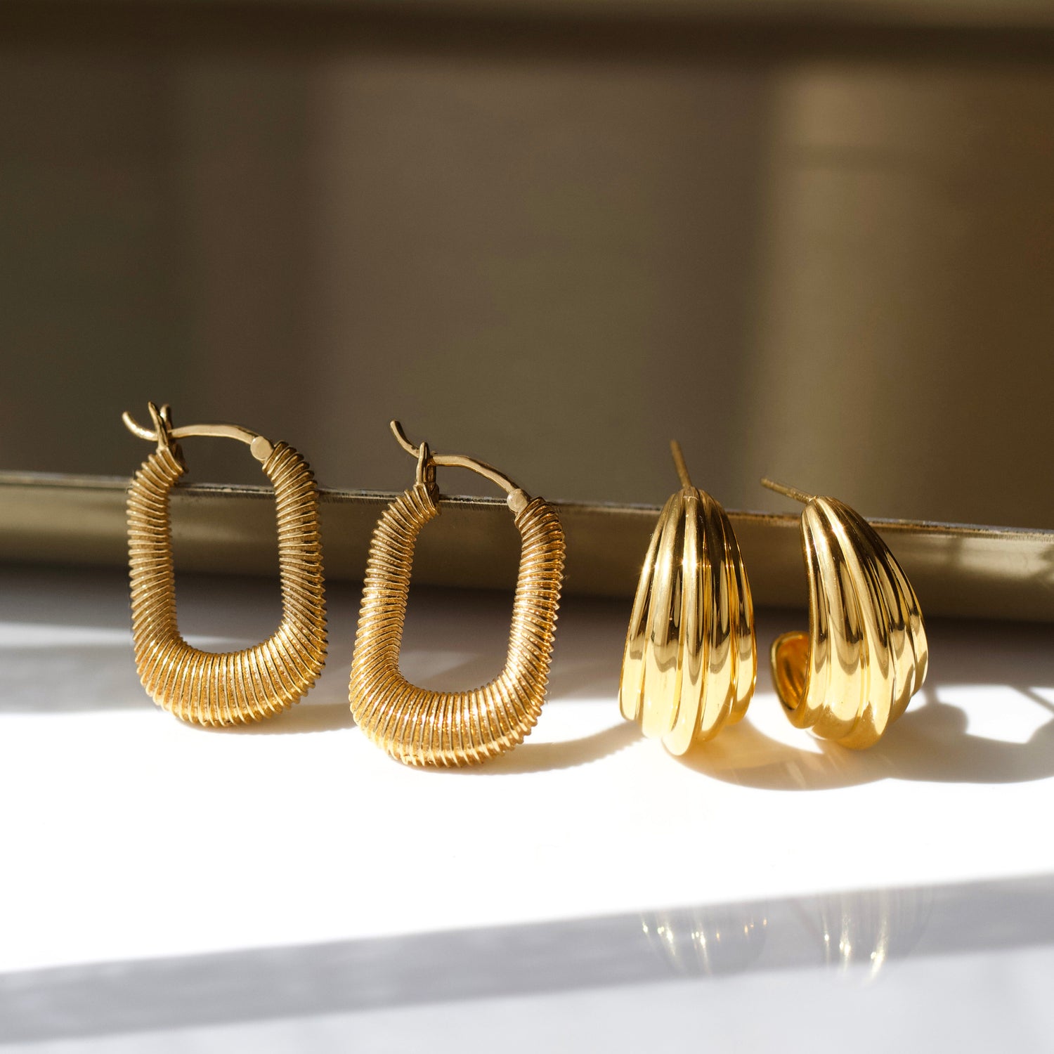 sunray rectangle hoop earring in gold