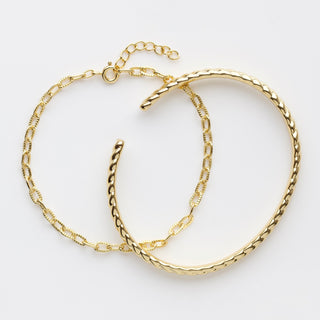 cuff and chain bracelet set gold
