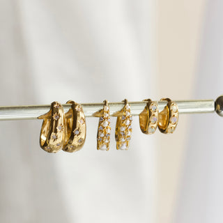 Chunky mini opal hoop earrings in gold