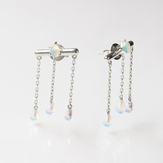 Opal raindrop silver stud earrings