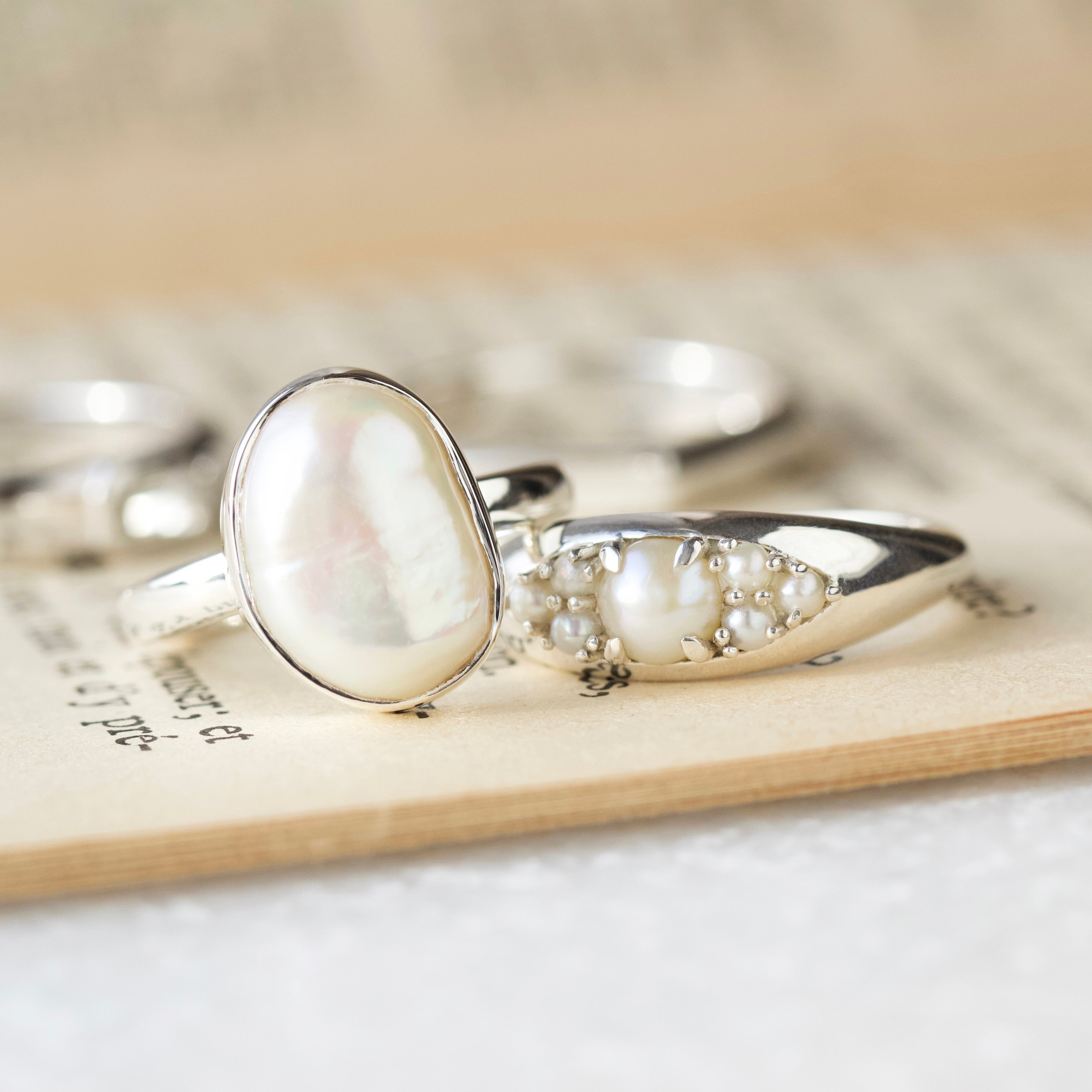 55Carat Pearl & Stone Sterling Silver Ring For Men & Women – Customizable Size 4-13, Gold Or Silver Plated