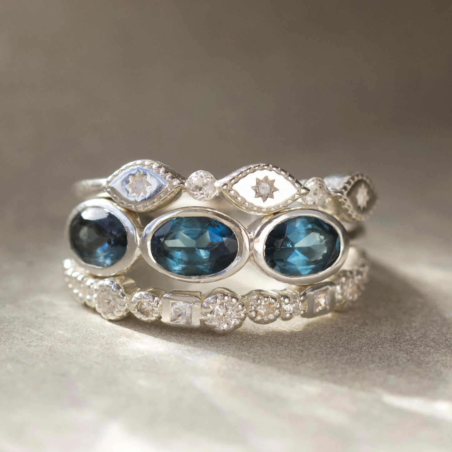 london blue topaz faceted ring in silver