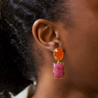 orange and pink gemstone statement earrings