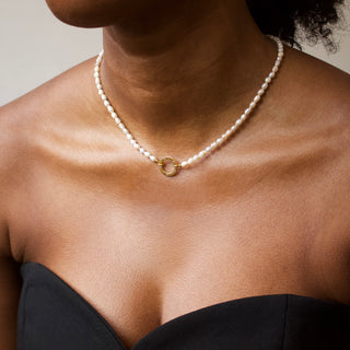 celestial cz front facing clasp pearl necklace in gold 