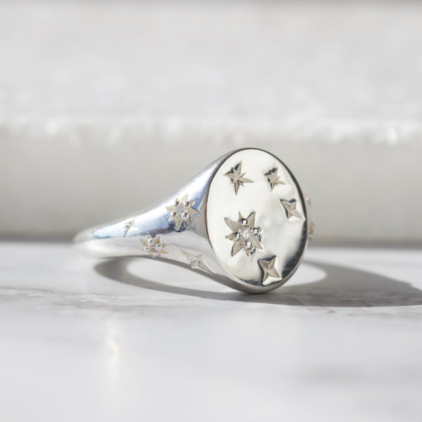 diamond celestial signet ring in silver