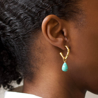 turquoise molten hoop earrings in gold
