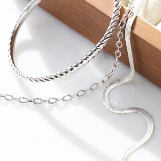 cuff and chain bracelet set silver