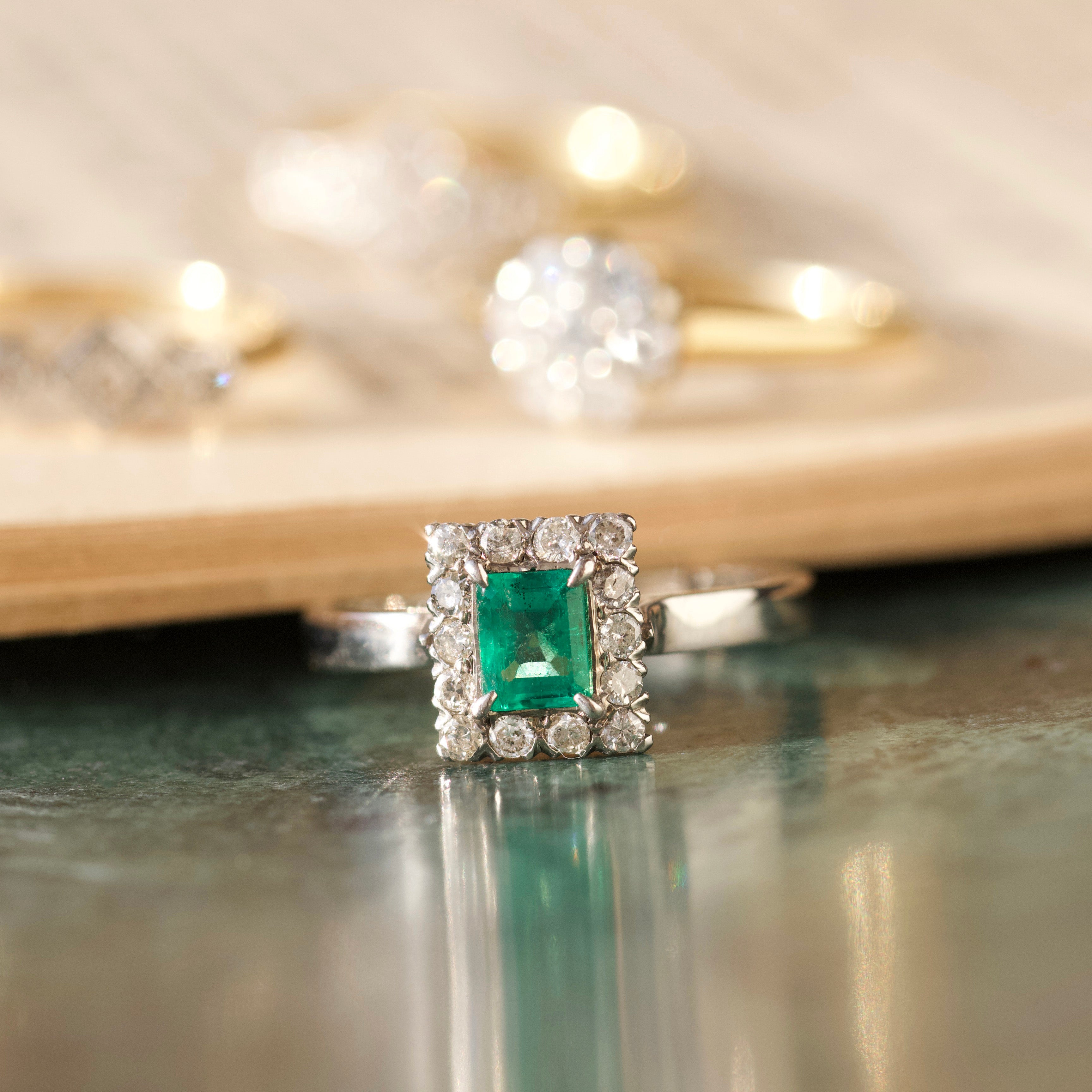 Emerald and diamond vintage ring