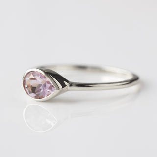pink amethyst pear ring in silver 