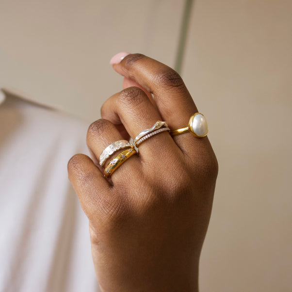 Molten textured organic ring silver