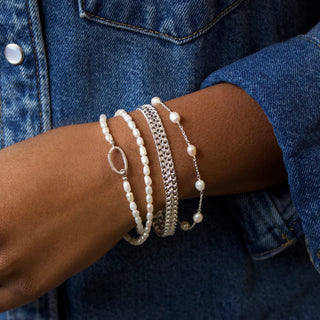 Double wrap pearl bracelet in silver