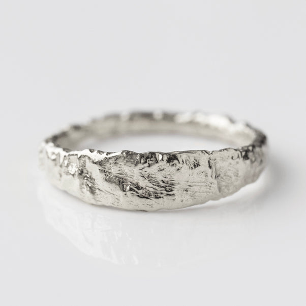 Molten textured organic ring silver