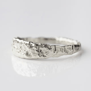 Molten textured organic ring silver