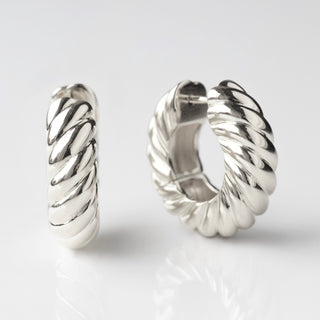 chunky rope twisted hoop earring in silver