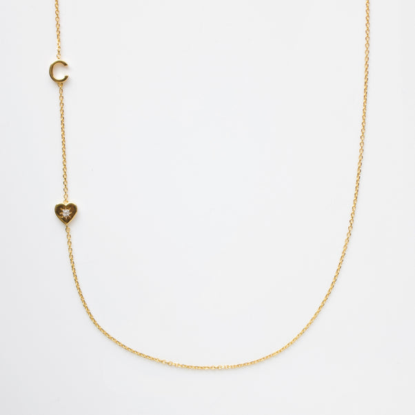 diamond heart and initial necklace gold 