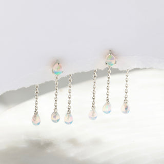 Opal raindrop silver stud earrings