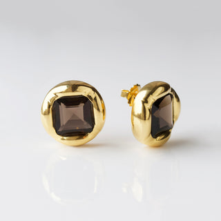 smokey quartz statement stud earrings
