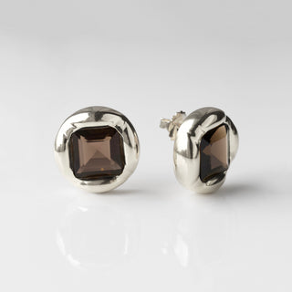 Smokey quartz vintage statement studs silver