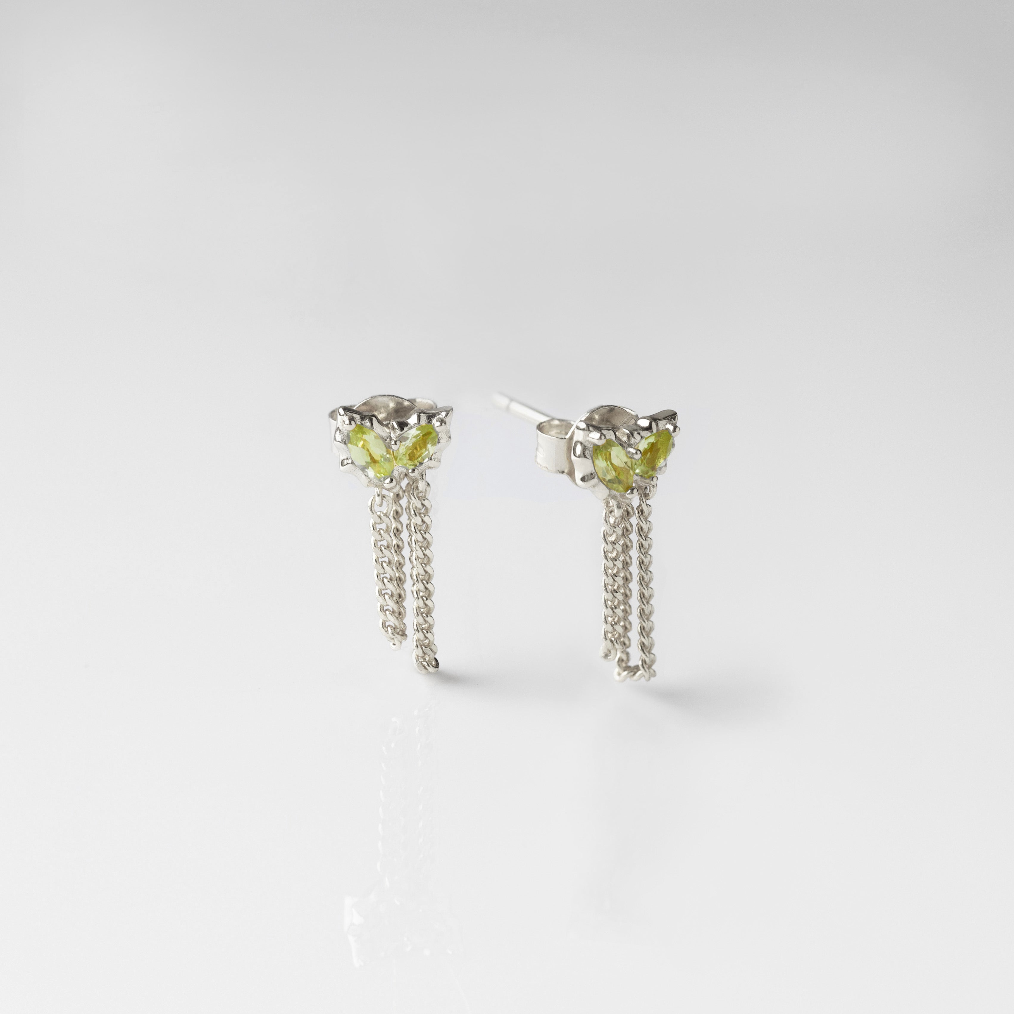 peridot chain stud earrings silver